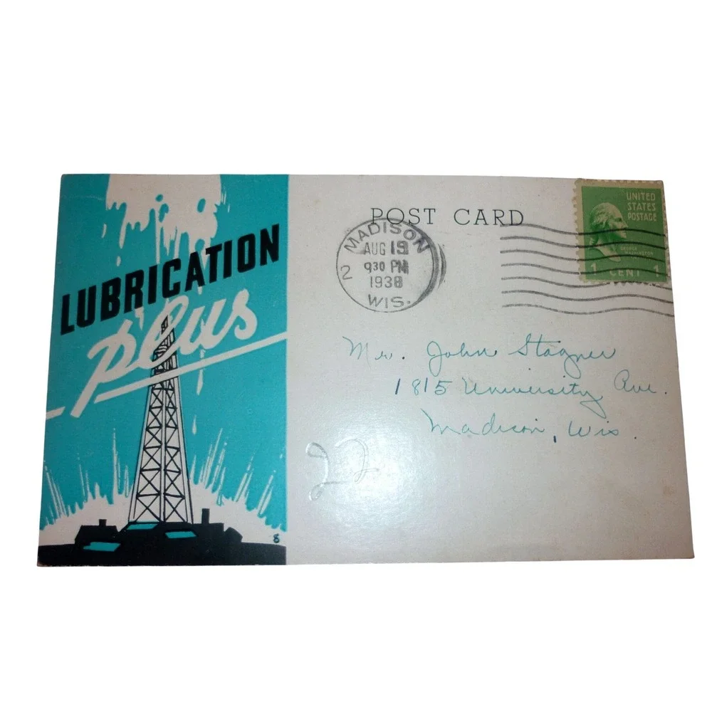 Vtg 1938 Nash Motors Advertising Postcard Hughes-Newman Madison WI Gas Oil Art